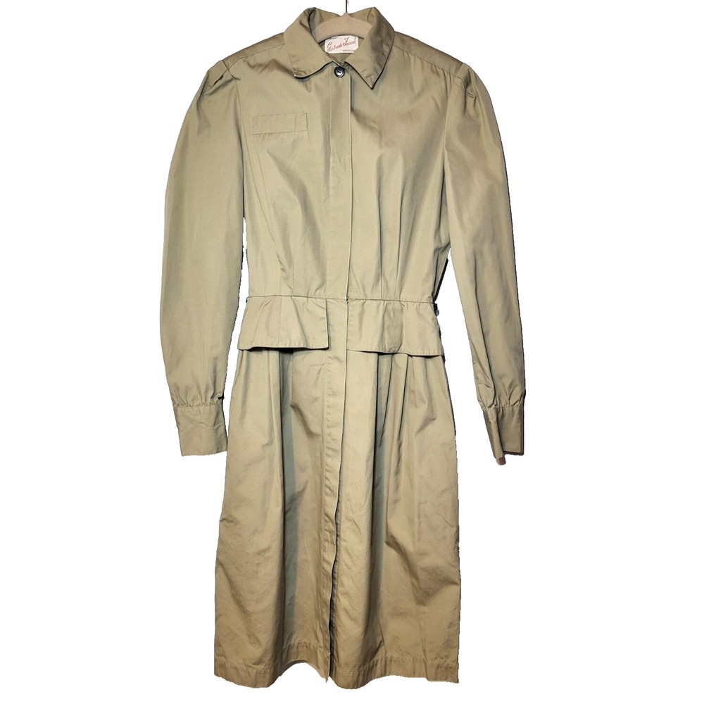 VTG Adele Simpson Khaki Long Sleeve‎ Midi Dress Size 6 Military Wartime Look - Picture 3 of 16